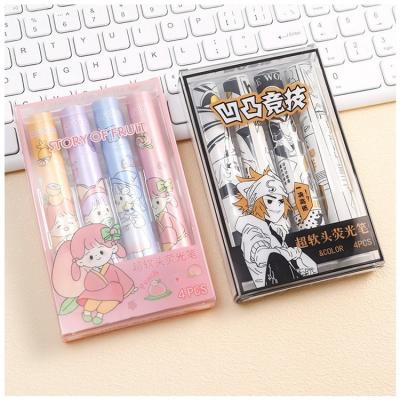 China office & School Markers Cartoon Fruit Girl Highlighter Bar Student Enrollment Marker Colored Graffiti Painting Soft Head Pen for sale