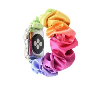 China Silicone Compatible With Apple Watch Band Scrunchies 38mm 40mm 41mm Soft Fabric Pattern Printed Fabric Strap Wristband Women for sale