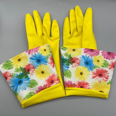 China Cleaning ; Housework ; Kitchen ; Waterproof Latex Dishwashing Gardening Gloves Long Slap Flock Scratching Household Cleaning Gloves for sale