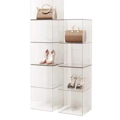 China Minimalist Multi-Layer Shoe Display Boxes Clear Glass Acrylic Display Case For Jewelry for sale