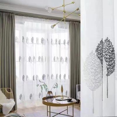 China Transluent Leaves Embroidered Sheer Curtains Living Room Curtain Sheers Leaf Embroidery Window treatment Bedroom Voile Drape Kids Room for sale