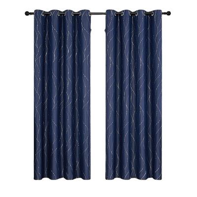 China Blackout Room Blackout Curtains Custom Foil Printed Striped Window Curtains Woven 100% Polyester Modern Solid Grommet YARN DYED Rope for sale