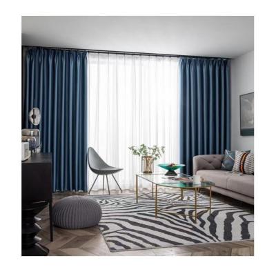 China Blackout Haze blue Deluxe blackout curtains new trend Linen grain 100% Blackout Curtain Fabric for sale