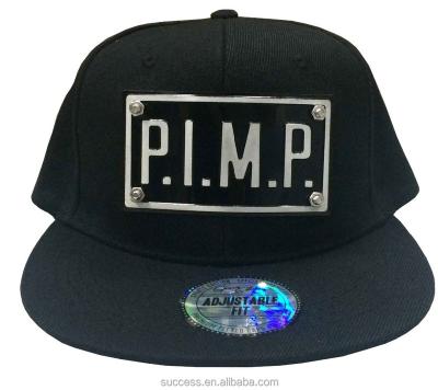 China Custom COMMON Logo Mens Snapbacks Black Adjustable Snapback Metal Plate Hat for sale