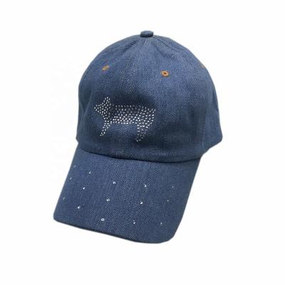 China COMMON Headwear Washed Shiny Hats Women's Jean Denim Sport Cap Rhinestone Worn Baseball Cap for sale