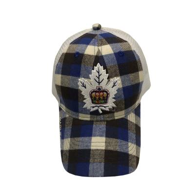 China JOINT Unique Plaid Embroidery Design Leaf Trucker Hat Promotional Toronto Hat for sale