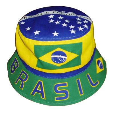 China Cheap character Brazil promotion country flag printing bucket hat, wholesale polyester OEM bucket hat, cotton lead hat for sale