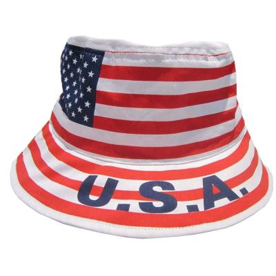 China Fisherman Red Bucket Hat Cap,Soccer Fan Print Image Summer Wholesale Custom Blue Color USA American Flag Pattern Hat for sale