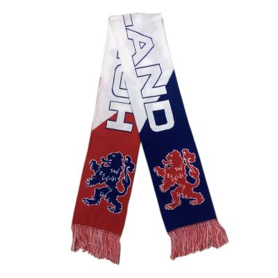 China Long Holland Soccer Scarf Knitted Jacquard Sports Football Fan Custom Cheering Scarf for sale