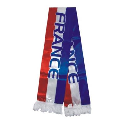 China Custom Printed Polyester World Cup France Country Flag Satin Football Fans Scarf for sale