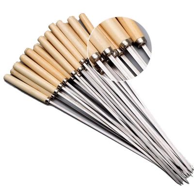 China Manufacturer Wholesale Large Stainless Steel BBQ Stick Easily Cleaned BBQ Skewers With Handle for sale