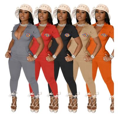 China Custom Logo Drop Anti-Static Clothing For Women Solid Color Front Zipper Short Sleeve Womens Overalls Rompers One Piece Jumpsuits For Women for sale