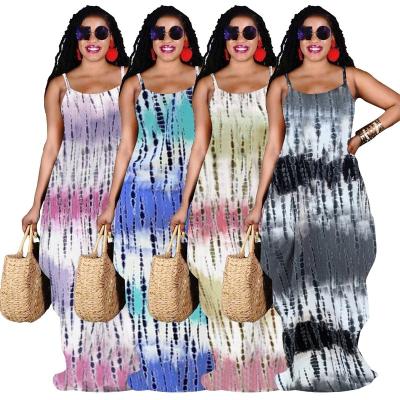 China Breathable Women Spaghetti Tie Casual Loose Sleeveless Summer Dress Beach Cover Up Long Cami Maxi Dresses for sale