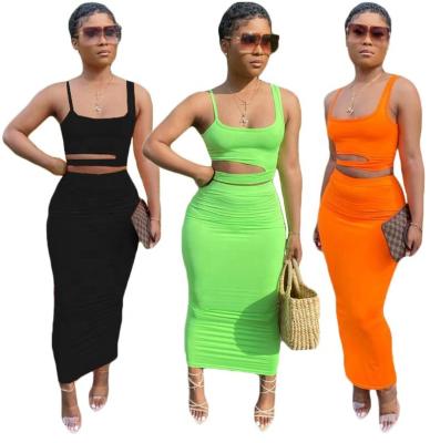 China 2021 New Arrival YS8002 Summer Solid Color Breathable Short Sleeve Dress Sets Slim Casual Outfit Plus Size Women Clothing 2 Piece Sets for sale