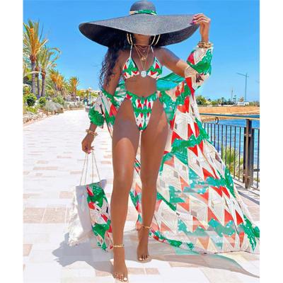 China S0029-2021 summer breathable plus size swimwear 3 piece swimsuit set cover up beach wear for sale