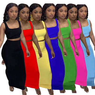 China 2021 Women's Breathable Two Piece Sport Maxi Summer Dresses Sets For Woman Ladies 2 Dresses Set Two Piece Skirt for sale