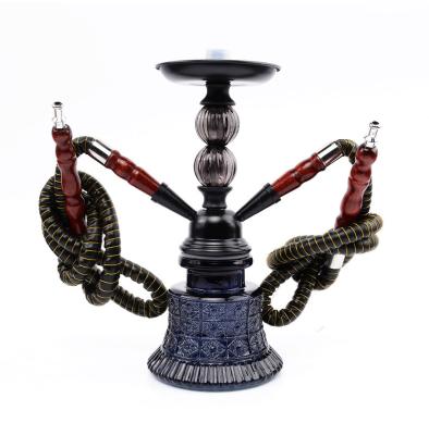 China Smoking Tool Shesha Hookah Set Cheap Home Glass Bottom 2 Pipes for sale