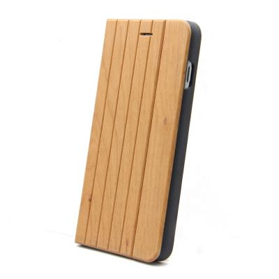 China Anti-fall new Shenzhen factory design stand book style Cherry Wood Cell Phone Case for iPhone 6 7 7Plus for sale