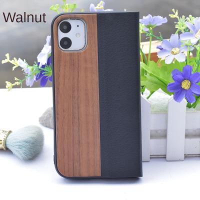 China Hot New Anti-fall High Quality Bamboo Wooden Wallet PU Leather Phone Case For iPhone 13 12 11 pro X Xs Xr for sale