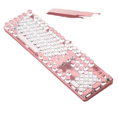 China Plug & Play Girls Pink Mechanical Keyboard Green Shaft Punk Gaming Typing Keyboard Retro Chocolate Round Desktop Keyboard Wired for sale