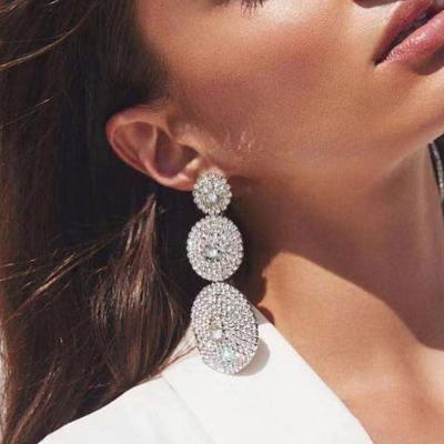 China TRENDY Geometric Rhinestone Full Earring Fashion Round Shape Long Drop Earrings For Women for sale