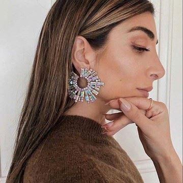 China TRENDY Fashion Jewelry Silver Plated Crystal Stud Earrings Exaggerated Flower Artificial Shape Shiny Rhinestone Drop Earring for sale