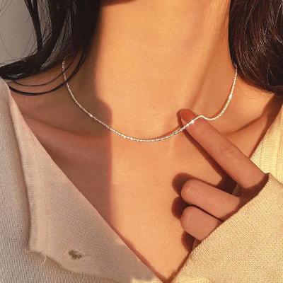 China 2023 Europe and America Popular Silver Color Clavicle Chain Choker Necklace Sparkle Necklace for Women Jewelry Wedding Party Fine Birthday Gift for sale