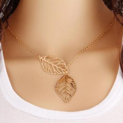 China New Fashion Europe and America Minimalist Two Leaf Clavicle Pendant Necklace for Women Jewelry Gift Tassel Summer Beach Chain for sale