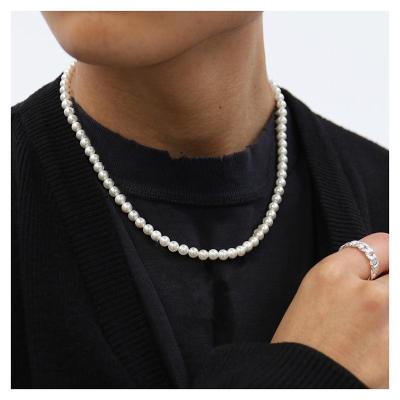 China 2022 New Europe and America Pearl Fashionable Imitation Temperament Necklace Men's Single Strand Pearl Handmade Necklace for Men's Jewelry Gift for sale