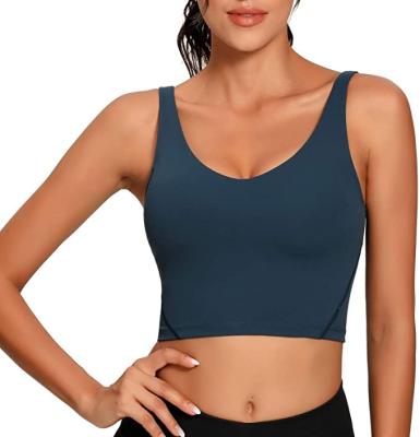 China Best Selling Breathable Women's Amazon Sports Bra Fitness Workout Shirts Yoga Padded Running Tank Top for sale