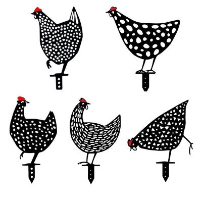 China Europe 5 Pcs Outdoor Set Hens Garden Ornaments Large Out Of Yard Art Outdoor Garden Backyard Decorations Backyard Lawn Stakes for sale