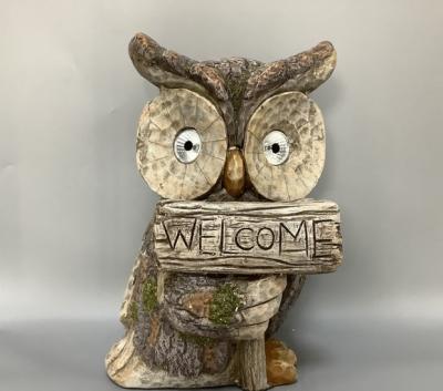 China Europe garden decoration light resin open owl figurines artificial owl for home and garden decoration for sale