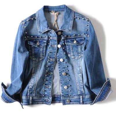 China Custom Wholesale Women's Long Lattice Breathable Punk Denim Regular Length Rivet Jeans Teen Simple Jacket for sale