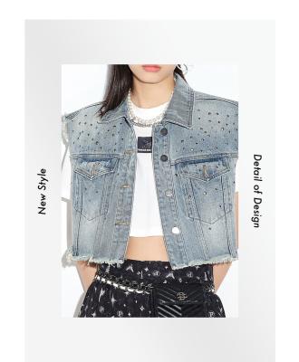 China Smoky Jackets Gray Color Sleeveless Streetwear Women Girls Jeans Jacket for sale