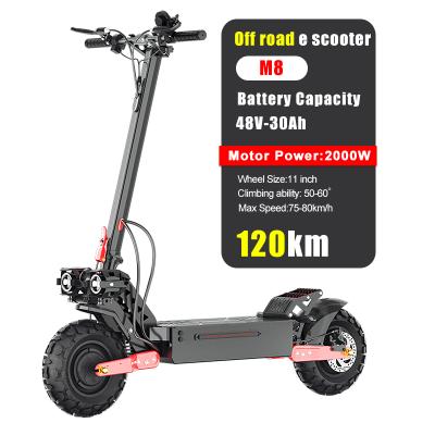 China Powerful High Power 48V60V Unisex 11 Inch 120 Kilometer Adult 1600W Long Distance Dual Motor Off Road Electric Scooter for sale