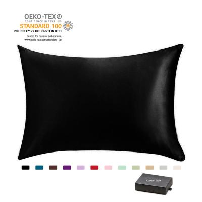 China Viable 22momme Wholesale Natural Silk Custom Logo Pillow Case 100% Black Mulberry Silk Pillowcase for sale