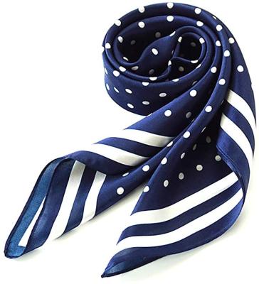 China Soft Touch Feeling Dot Shape Navy Blue Brushed Silk Scarf For Natural Hair Custom Digital Printed Silk Scarves for sale