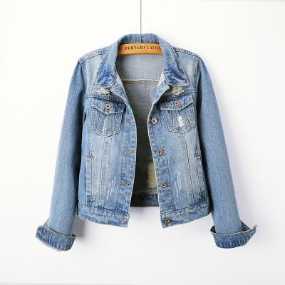 China Breathable Blue Denim Lattice Jacket Women Short Denim Coat Ladies Bike Jackets Woman Clothing for sale