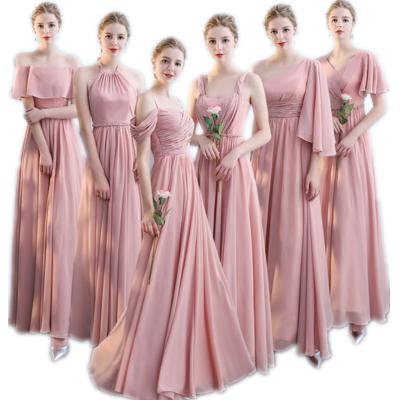 China Viable Chinese Supplier Six Types Chiffon Off The Shoulder Bridesmaid Dress Blue Pink for sale