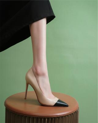 China Durable New Contrast Ladies Nude Stiletto heeled Sandals Dress Dress Shoes Pointed Women Pumps for sale