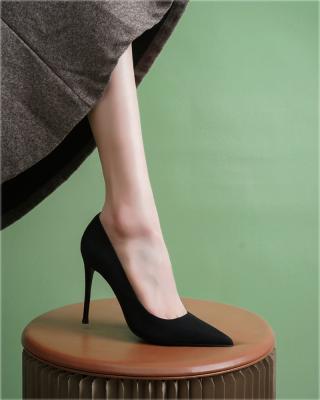 China Durable Color Woman Commtuing Office Shoes 10cm Heeled Womens Stiletto Pumps Ladies Suede Sandals for sale