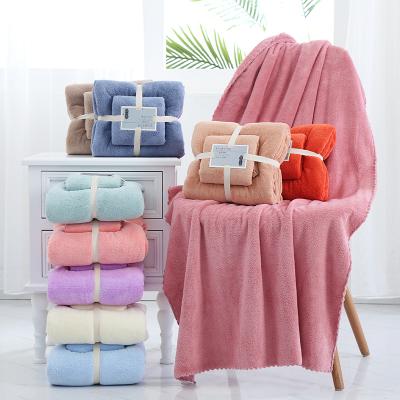 China Sales Promotion Child Safe Coral Velvet Towel Bath Towel Gift Set Thickened 2pcs Set Towel For Family for sale