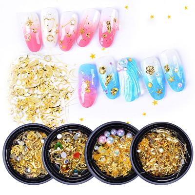 China Mixed Set Fashional Hollow-out Moon Star Moon Star Diamond Rhinestone Ornament Rhinestone Stud Rivet Nail Chain Set for sale