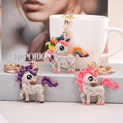 China Hot Selling New Unicorn METAL Oil Drop Diamond Key Chain Pendant Bag Pendant Crystal Metal Ornaments For Girls for sale