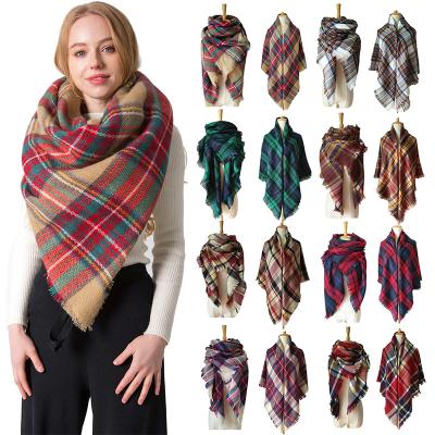 China Women eco-friendly imitation cashmere winter factory direct sales plaid square scarf girls shawl 40 colorful double-sided style for sale