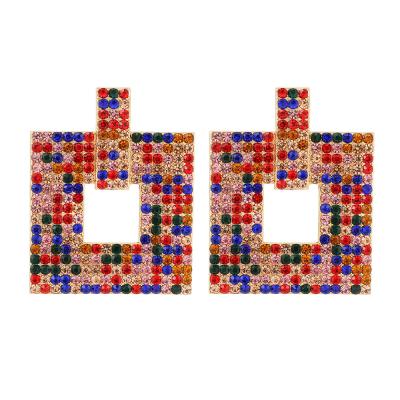 China Fashional Diamond Stud Earrings Luxury Fashion Color Square Creativity Full Diamond Explosive Earrings for sale