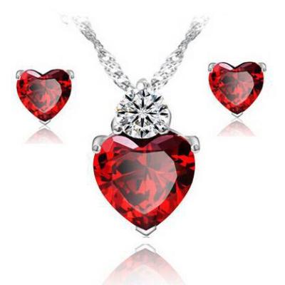 China Fashional Fashion Akagi Red Heart Necklace and Earring Set Women Party Bling Cubic Zirconia Jewelry Set for sale