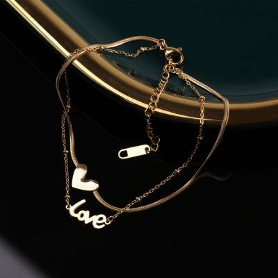 China CLASSIC the new love titanium steel anklet chain for women fashion love letter simple anklet chain in 2021 the double for sale