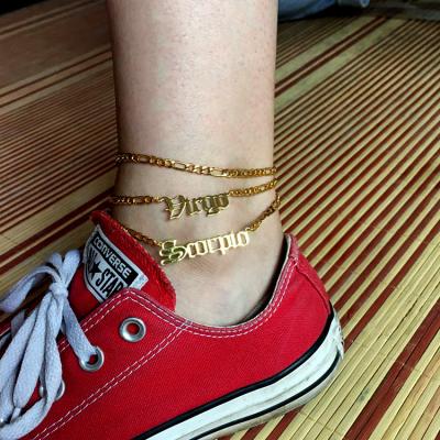 China Stainless Steel CLASSIC Cuban Anklet Female Popular Ankle Chain 12 Zodiac Anklets Retro for sale