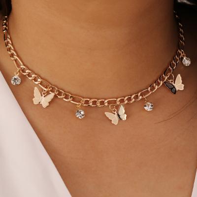 China 2021 Gold simple butterfly fashion new product trend rhinestone jewelry choker romantic crystal necklaces for sale